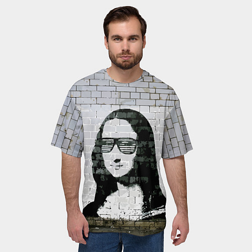 Мужская футболка оверсайз Джоконда на стене в стиле граффити / 3D-принт – фото 3