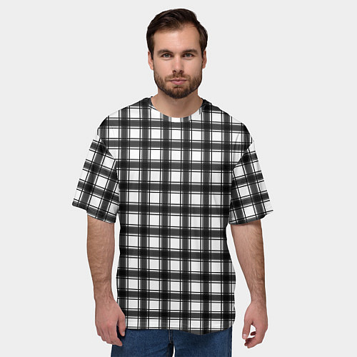 Мужская футболка оверсайз Black and white trendy checkered pattern / 3D-принт – фото 3