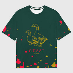 Футболка оверсайз мужская Gucci - ga ga ga - краска, цвет: 3D-принт