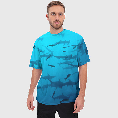 Мужская футболка оверсайз Акулы - океан / 3D-принт – фото 3
