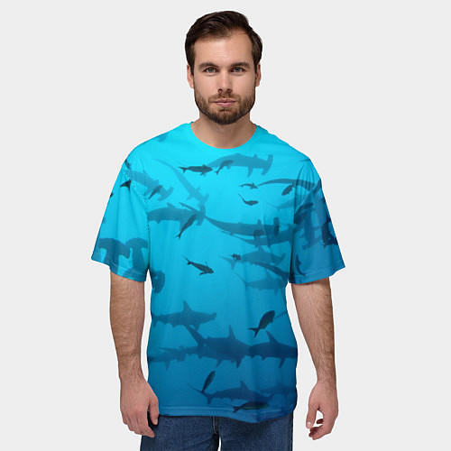 Мужская футболка оверсайз Акулы - океан / 3D-принт – фото 3