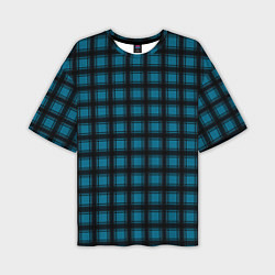 Мужская футболка оверсайз Black and blue plaid