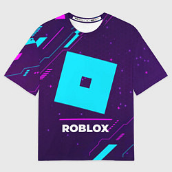 Футболка оверсайз мужская Символ Roblox в неоновых цветах на темном фоне, цвет: 3D-принт