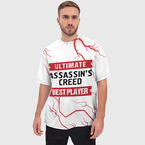 Мужская футболка оверсайз Assassins Creed: красные таблички Best Player и Ul / 3D-принт – фото 3
