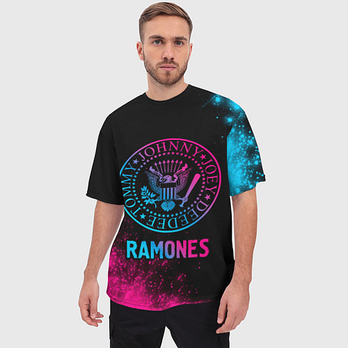 Мужская футболка оверсайз Ramones Neon Gradient / 3D-принт – фото 3