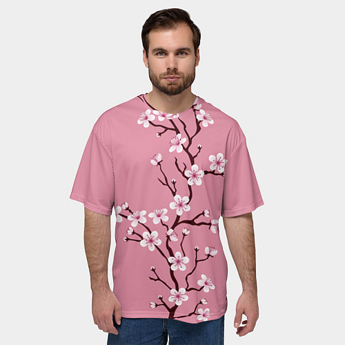 Мужская футболка оверсайз Нежность сакуры / 3D-принт – фото 3