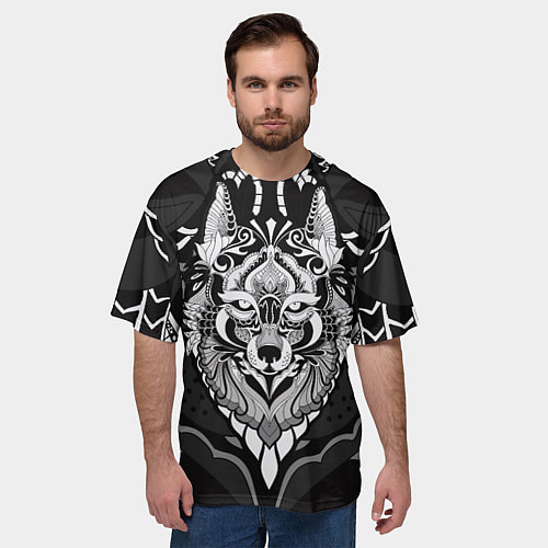 Мужская футболка оверсайз Черно-белый волк / 3D-принт – фото 3