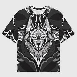 Футболка оверсайз мужская Черно-белый волк, цвет: 3D-принт