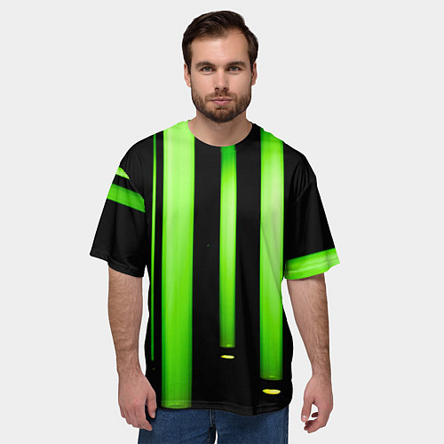 Мужская футболка оверсайз Абстрактные неоновые колбы с кислотой - Зелёный / 3D-принт – фото 3