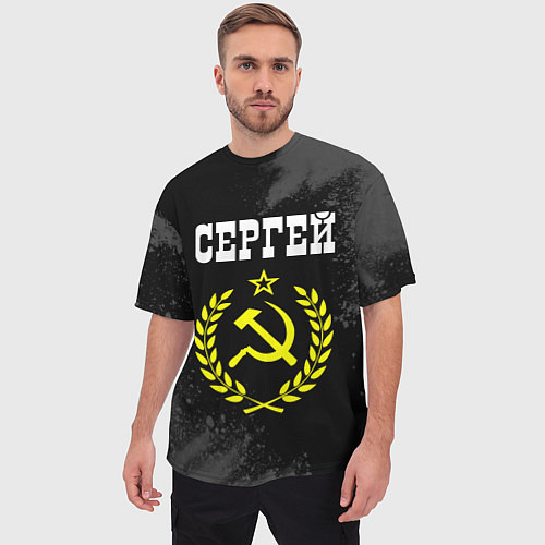 Мужская футболка оверсайз Имя Сергей и желтый символ СССР со звездой / 3D-принт – фото 3