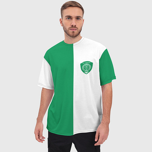 Мужская футболка оверсайз ФК Ахмат бело-зеленая форма / 3D-принт – фото 3