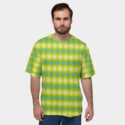 Мужская футболка оверсайз Зеленые и белые кружки / 3D-принт – фото 3