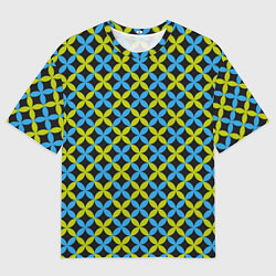 Футболка оверсайз мужская Зеленые и синие листочки паттерн, цвет: 3D-принт