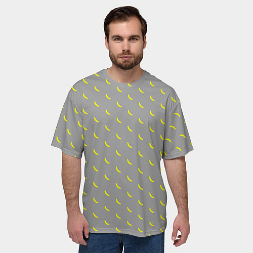 Мужская футболка оверсайз Бананы на сером фоне / 3D-принт – фото 3