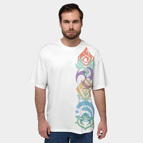 Мужская футболка оверсайз Узор Genshin Elements / 3D-принт – фото 3
