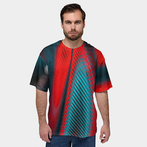 Мужская футболка оверсайз Абстрактная неоновая наноброня - Красный / 3D-принт – фото 3