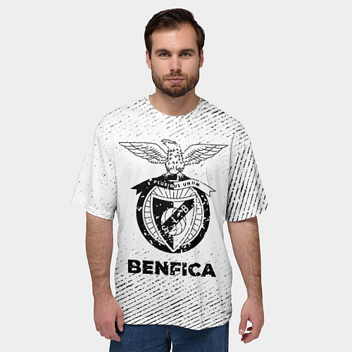 Мужская футболка оверсайз Benfica с потертостями на светлом фоне / 3D-принт – фото 3