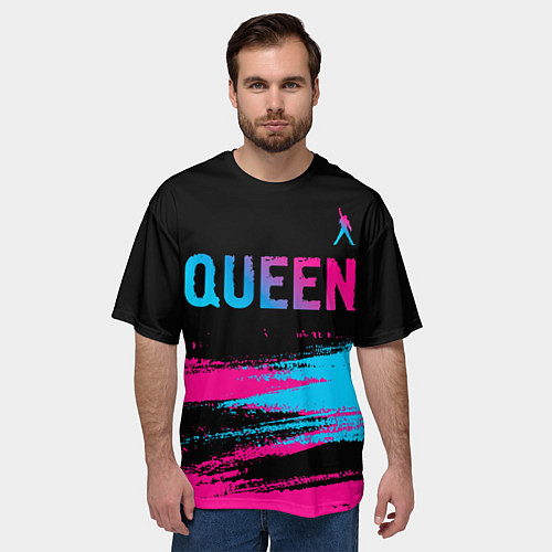 Мужская футболка оверсайз Queen Neon Gradient / 3D-принт – фото 3