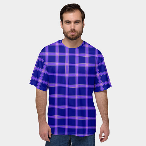 Мужская футболка оверсайз Фиолетовый клетчатый узор / 3D-принт – фото 3