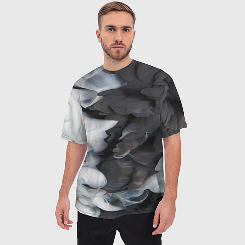 Мужская футболка оверсайз Абстрактная черно-белая краска / 3D-принт – фото 3