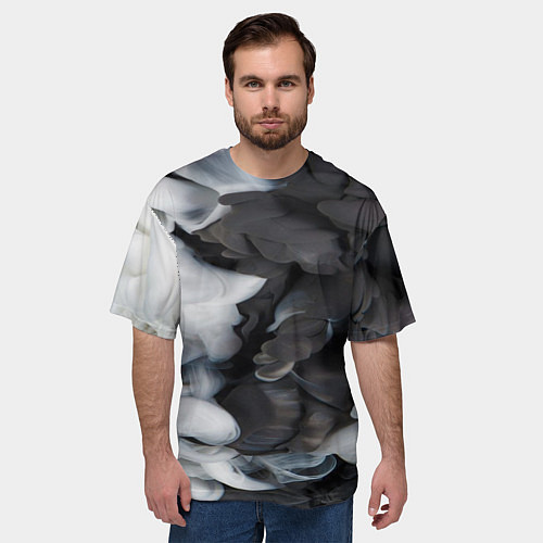 Мужская футболка оверсайз Абстрактная черно-белая краска / 3D-принт – фото 3