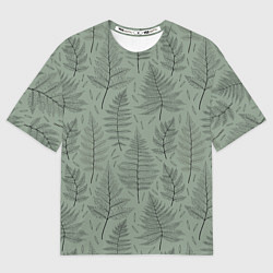 Мужская футболка оверсайз Листья папоротника на зеленом фоне Минимализм