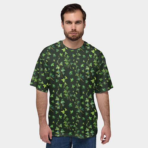 Мужская футболка оверсайз Листья зеленый плюща - паттерн / 3D-принт – фото 3