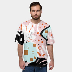 Футболка оверсайз мужская Абстрактные фигуры с пальмовыми листами на розовом, цвет: 3D-принт — фото 2