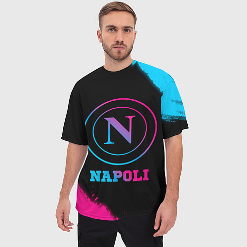 Мужская футболка оверсайз Napoli FC Neon Gradient / 3D-принт – фото 3