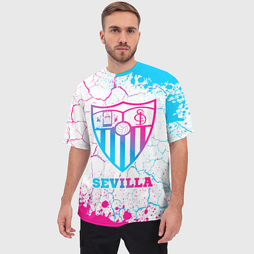 Мужская футболка оверсайз Sevilla FC Neon Gradient / 3D-принт – фото 3