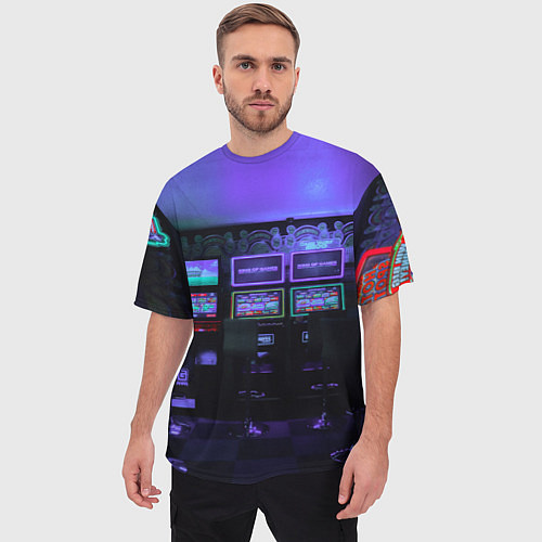 Мужская футболка оверсайз Неоновые игровые автоматы - Фиолетoвый / 3D-принт – фото 3