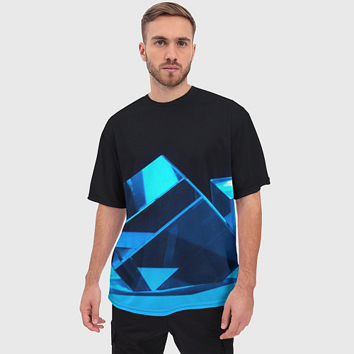 Мужская футболка оверсайз Неоновые объёмный куб - Синий / 3D-принт – фото 3