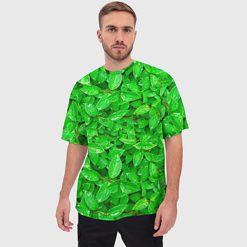 Мужская футболка оверсайз Зелёные листья - текстура / 3D-принт – фото 3