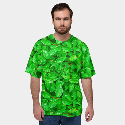 Мужская футболка оверсайз Зелёные листья - текстура / 3D-принт – фото 3