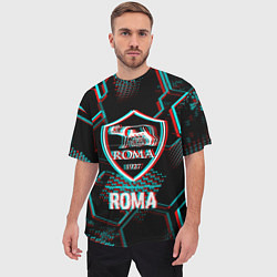 Футболка оверсайз мужская Roma FC в стиле Glitch на темном фоне, цвет: 3D-принт — фото 2