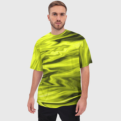 Мужская футболка оверсайз Неоновый желтый с черным абстрактный узор / 3D-принт – фото 3