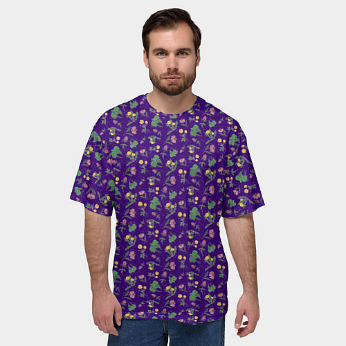 Мужская футболка оверсайз Цветы невероятной красоты на синем фоне / 3D-принт – фото 3