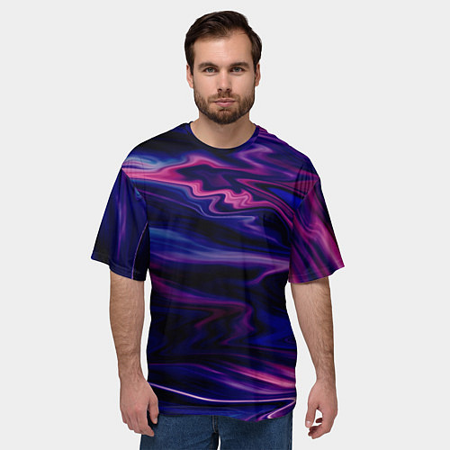 Мужская футболка оверсайз Фиолетово-розовый абстрактный узор / 3D-принт – фото 3