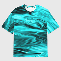 Футболка оверсайз мужская Неоновый бирюзовый мраморный узор, цвет: 3D-принт