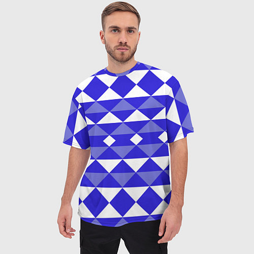Мужская футболка оверсайз Бело-синий геометрический узор / 3D-принт – фото 3