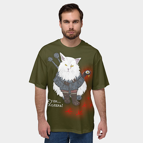 Мужская футболка оверсайз Котьмак ГУЛИ коричнево-зелёный / 3D-принт – фото 3