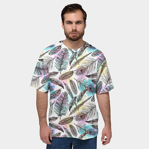 Мужская футболка оверсайз Текстура перьев / 3D-принт – фото 3