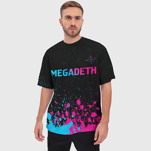 Мужская футболка оверсайз Megadeth - neon gradient / 3D-принт – фото 3