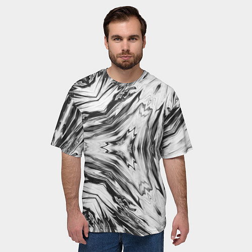 Мужская футболка оверсайз Черно-белый абстрактный узор Трио / 3D-принт – фото 3