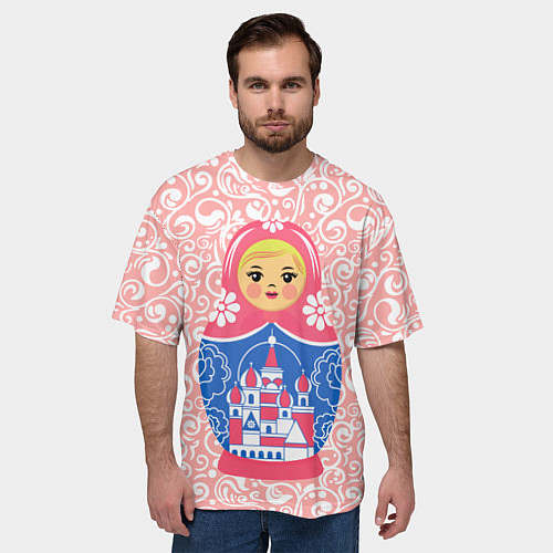 Мужская футболка оверсайз Матрешка в узорах / 3D-принт – фото 3