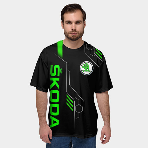 Мужская футболка оверсайз SKODA - БРОНЯ БУДУЩЕГО / 3D-принт – фото 3