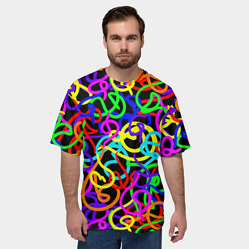Мужская футболка оверсайз Неоновый беспорядок / 3D-принт – фото 3