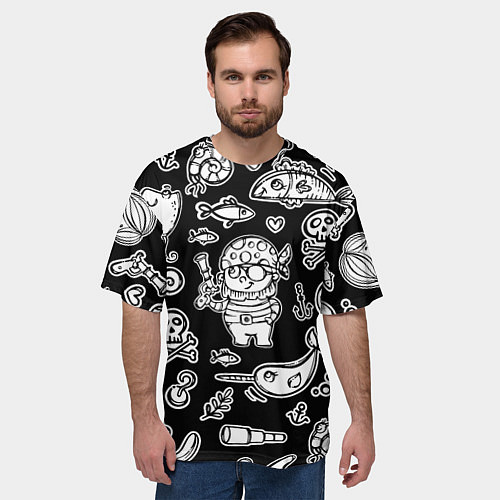 Мужская футболка оверсайз Пират и его окружение - паттерн / 3D-принт – фото 3