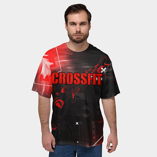 Мужская футболка оверсайз КРОССФИТ - ГЛИТЧ DIGITAL / 3D-принт – фото 3