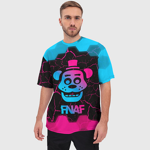 Мужская футболка оверсайз FNAF мишка - neon gradient / 3D-принт – фото 3